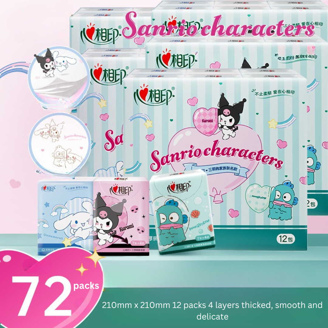 Heartfelt x Sanrio Collaboration Pocket Tissue - Cute Cartoon Printed Mini Travel Pack, Portable Handkerchief Tissue for On-the-Go