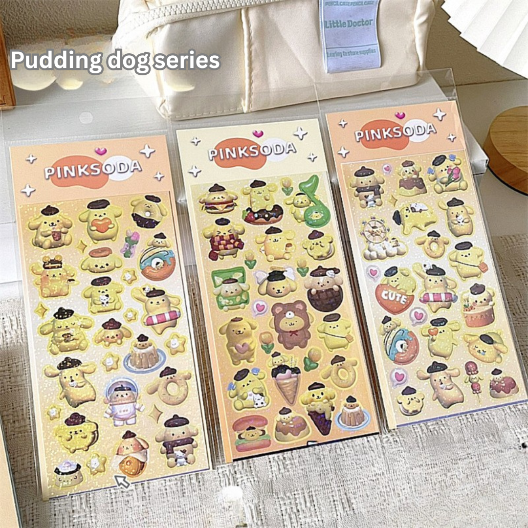 Cartoon cute laser stickers 3D handbook student card stickers expansion style three-dimensional stickers material ins style