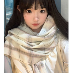 Korean Style  Plaid Scarf for Women, Cute & Thickened Neck Scarf, Versatile Preppy JK Style