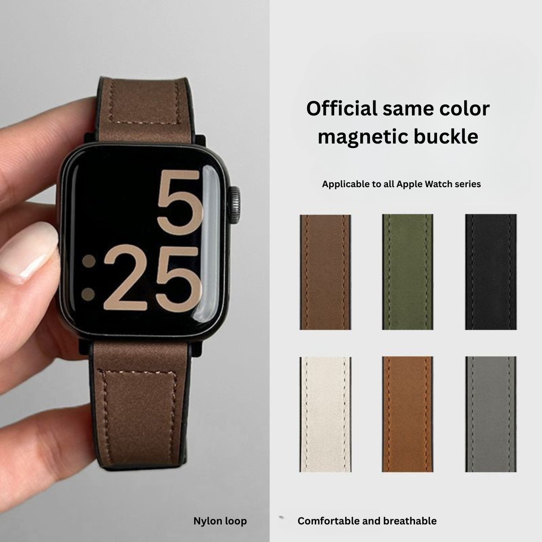 Crazy Horse Leather Magnetic Apple Watch Band – Sport Style Strap