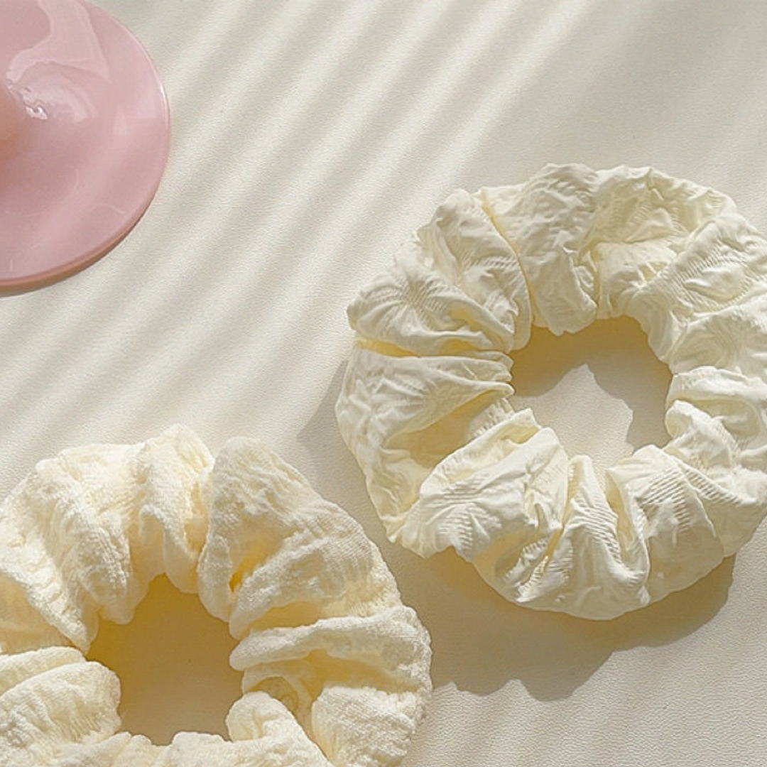 Milk White Lace Tulle Scrunchie - Korean Princess Soft Sweet Hair Accessory