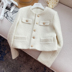 Elegant Tweed Short Jacket for Women Petite Fit Wool Blend Outerwear