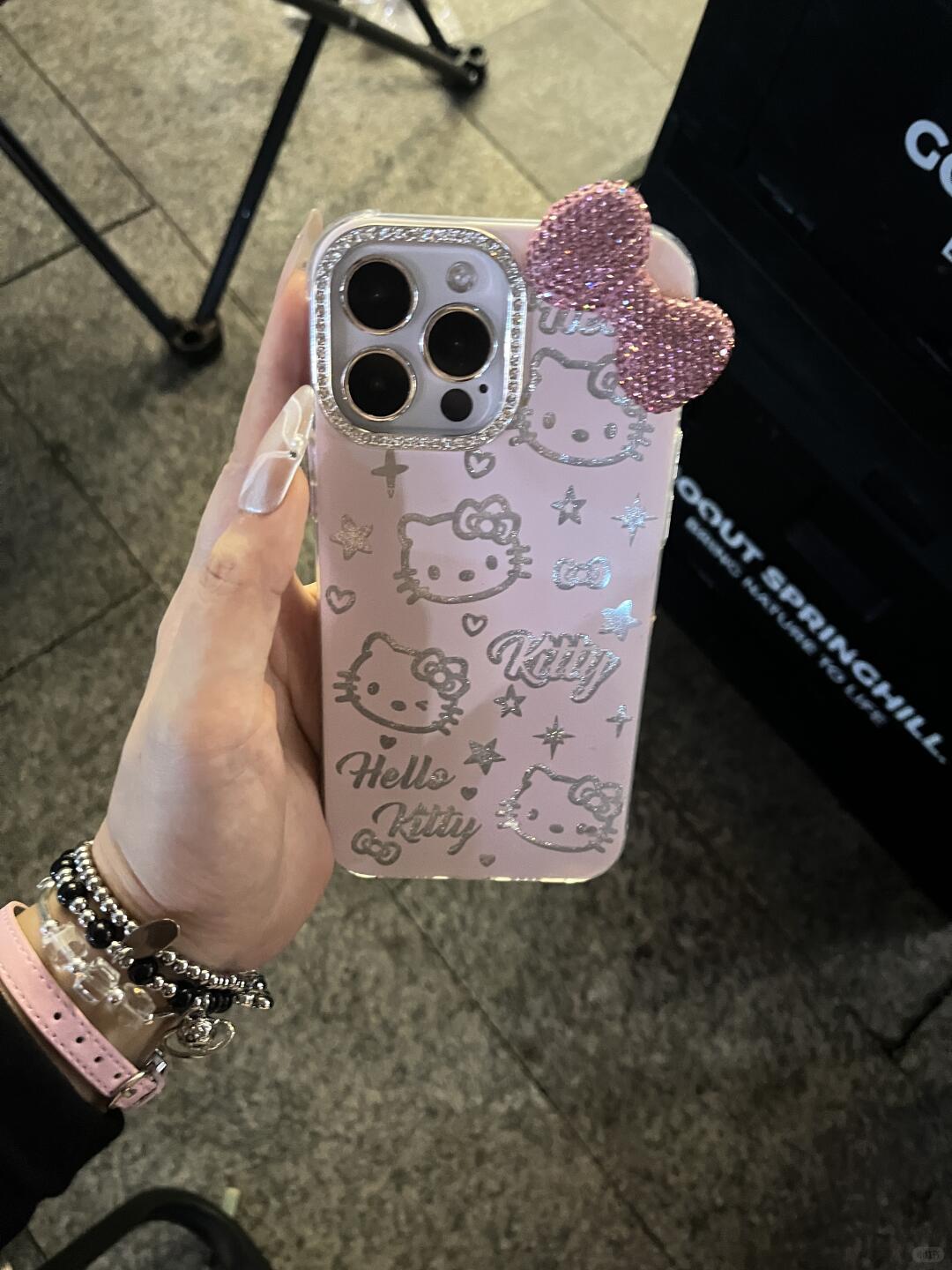Hello Kitty Rhinestone Bowknot Full Coverage Phone Case for Apple Phones