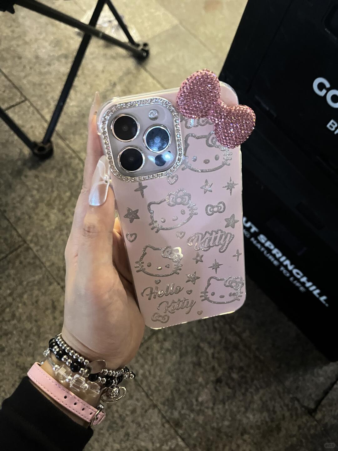 Hello Kitty Rhinestone Bowknot Full Coverage Phone Case for Apple Phones