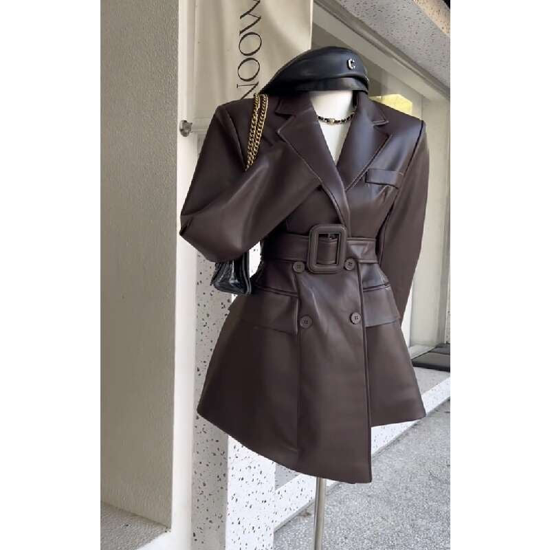 Retro Chic Leather Jacket: Women's Royal Sister-Style High-End Trendy Waist Suit