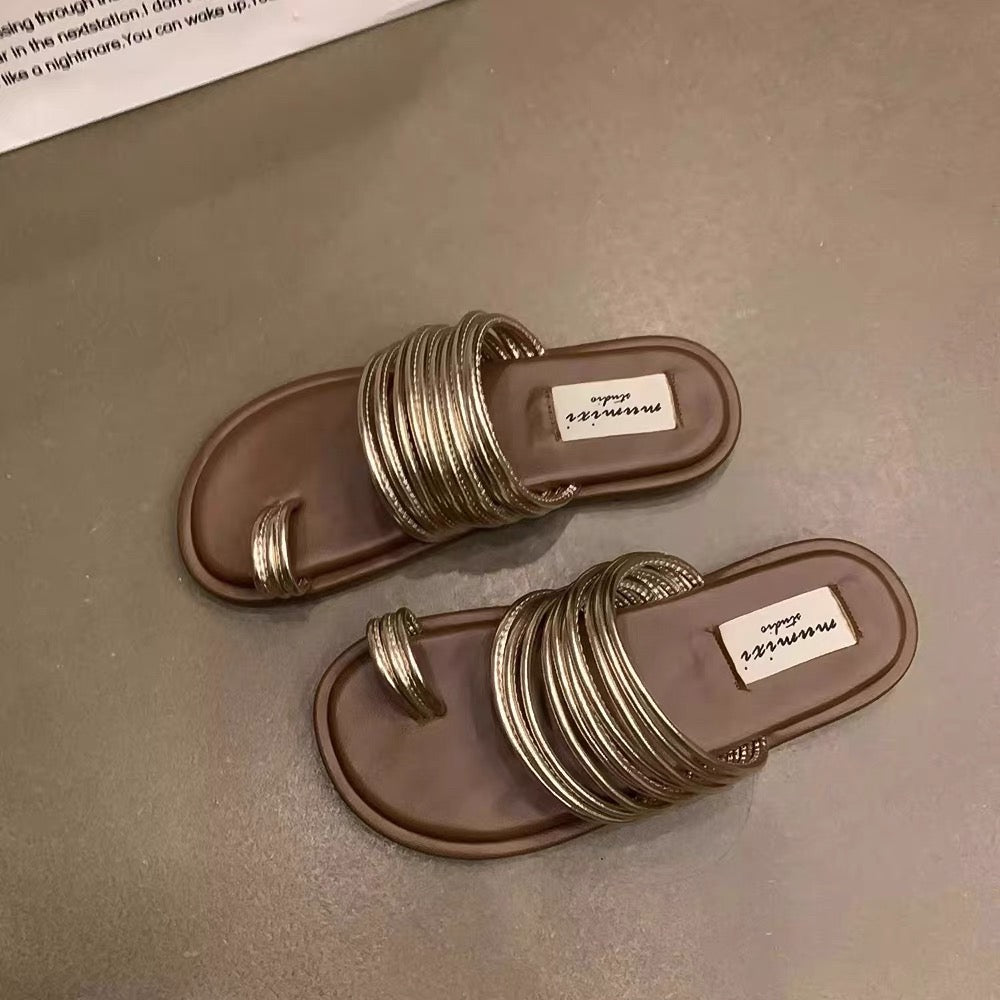 Roman Royal Toe Ring Flat Slippers for Women – Outdoor Sandals