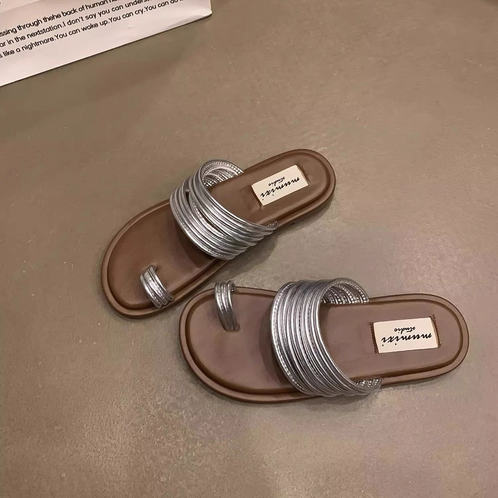 Roman Royal Toe Ring Flat Slippers for Women – Outdoor Sandals