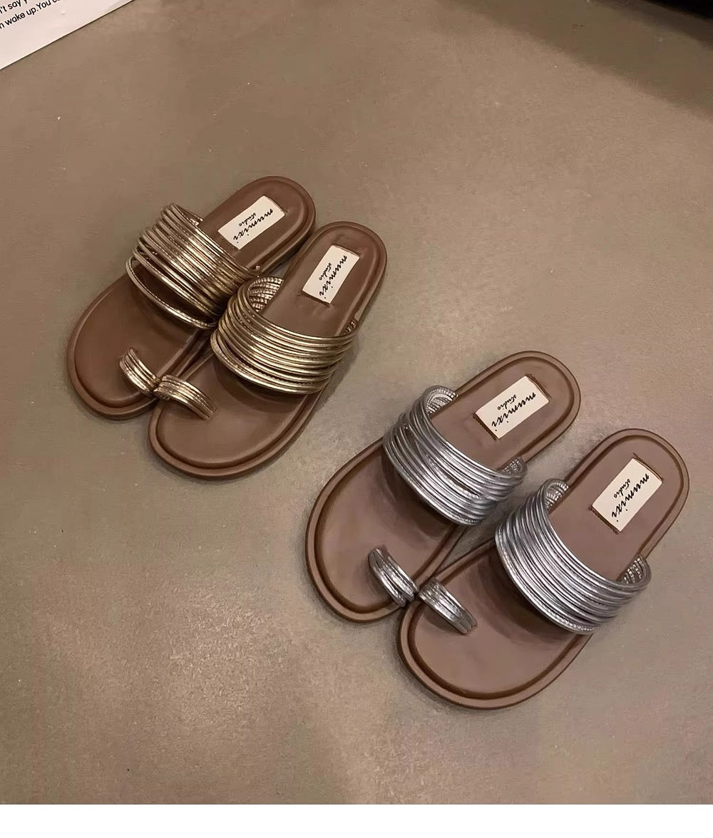 Roman Royal Toe Ring Flat Slippers for Women – Outdoor Sandals