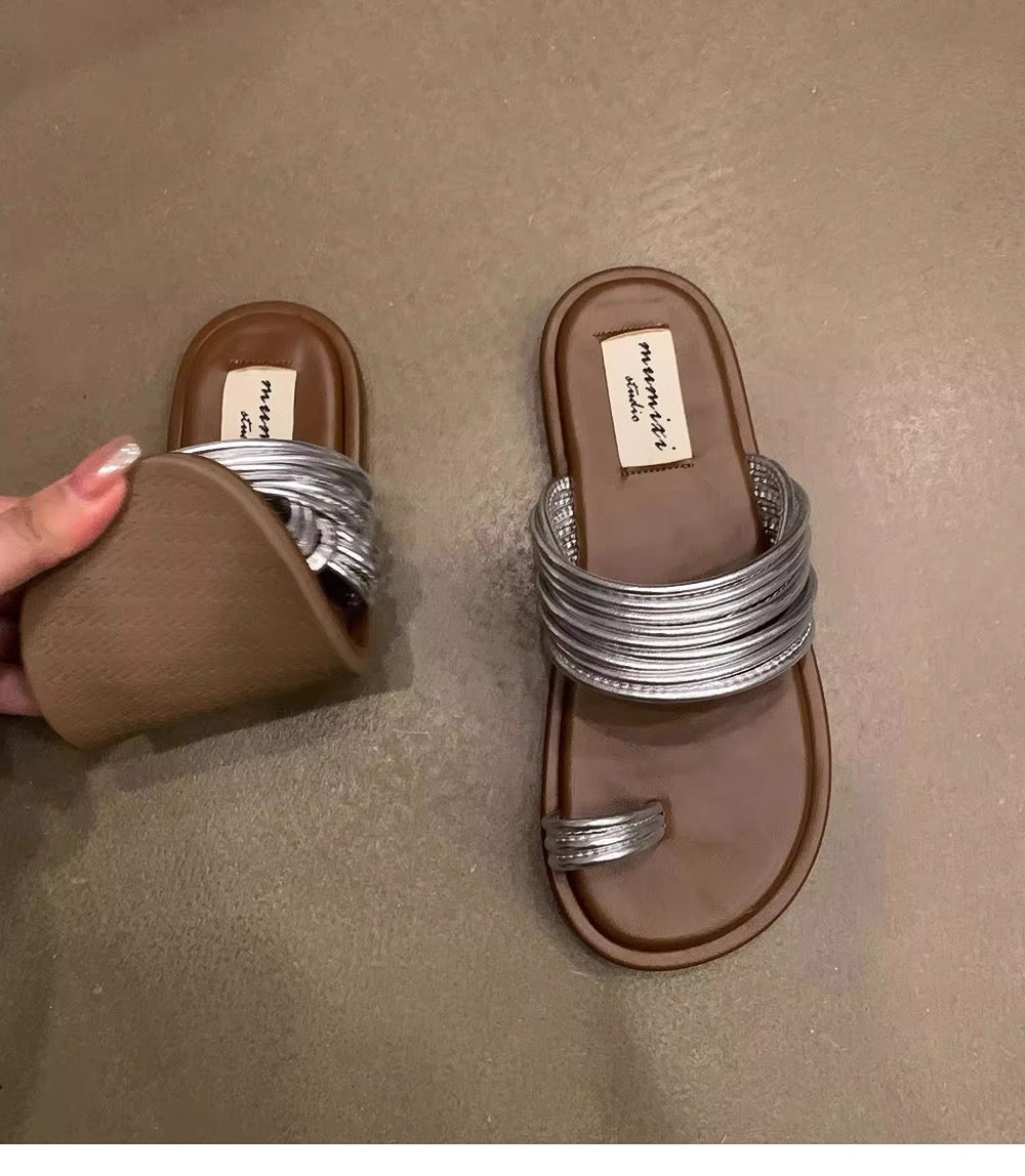 Roman Royal Toe Ring Flat Slippers for Women – Outdoor Sandals
