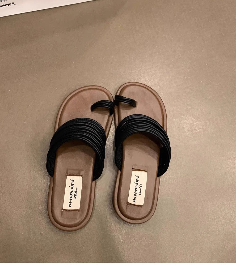 Roman Royal Toe Ring Flat Slippers for Women – Outdoor Sandals