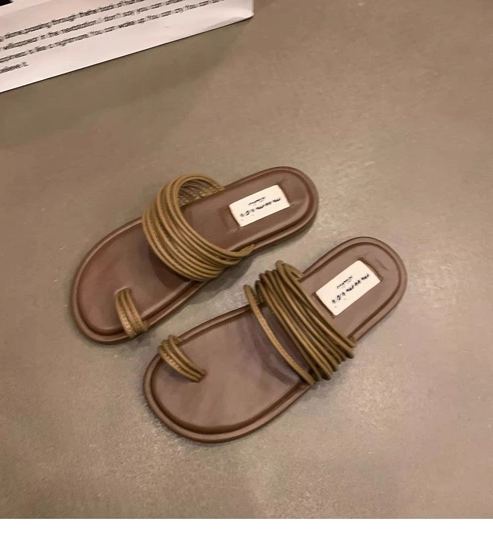 Roman Royal Toe Ring Flat Slippers for Women – Outdoor Sandals