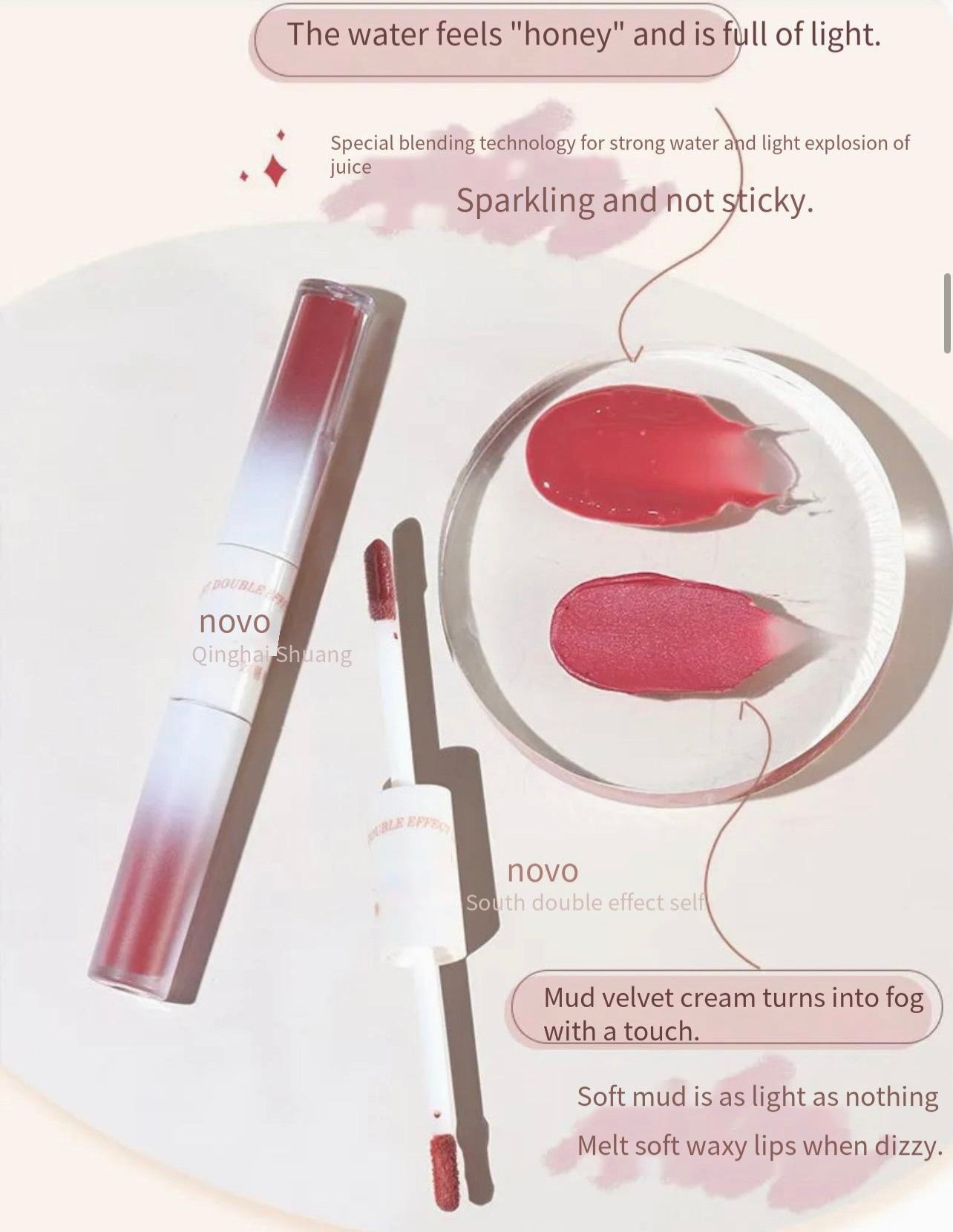 NOVO double-headed mirror lip gloss with matte  lip glaze
