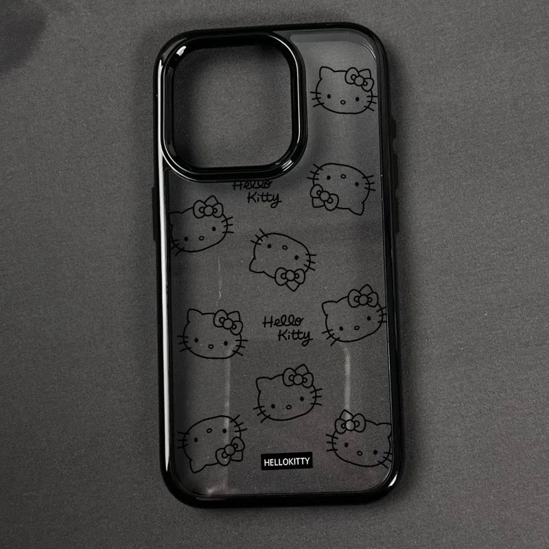 Cute Black Cartoon Hello Kitty Phone Case – Shockproof Protective Cover for iPhone 16 Pro Max, 15 Pro Max, 14 Pro, 14 Plus, 13, 12