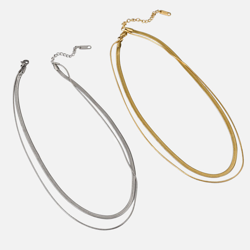 Double Layered Snake Chain Necklace for Women – High-End Gold Titanium Steel Vintage Clavicle Choker
