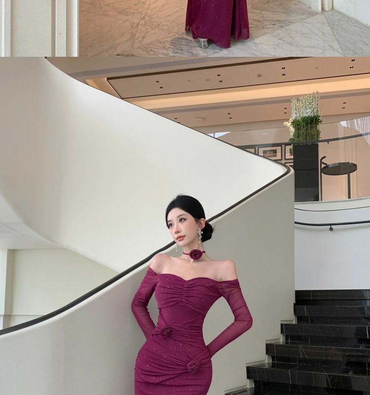 Elegant Bloom Waist-Cinching Floral Dress –Slim Fit