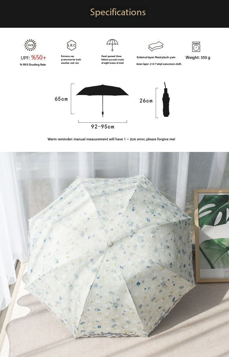 Double-Layer Lace Folding Umbrella for Women – UV Protection Sun and Rain Umbrella