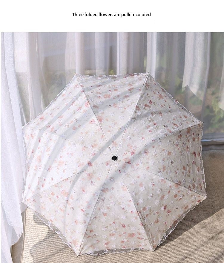 Double-Layer Lace Folding Umbrella for Women – UV Protection Sun and Rain Umbrella