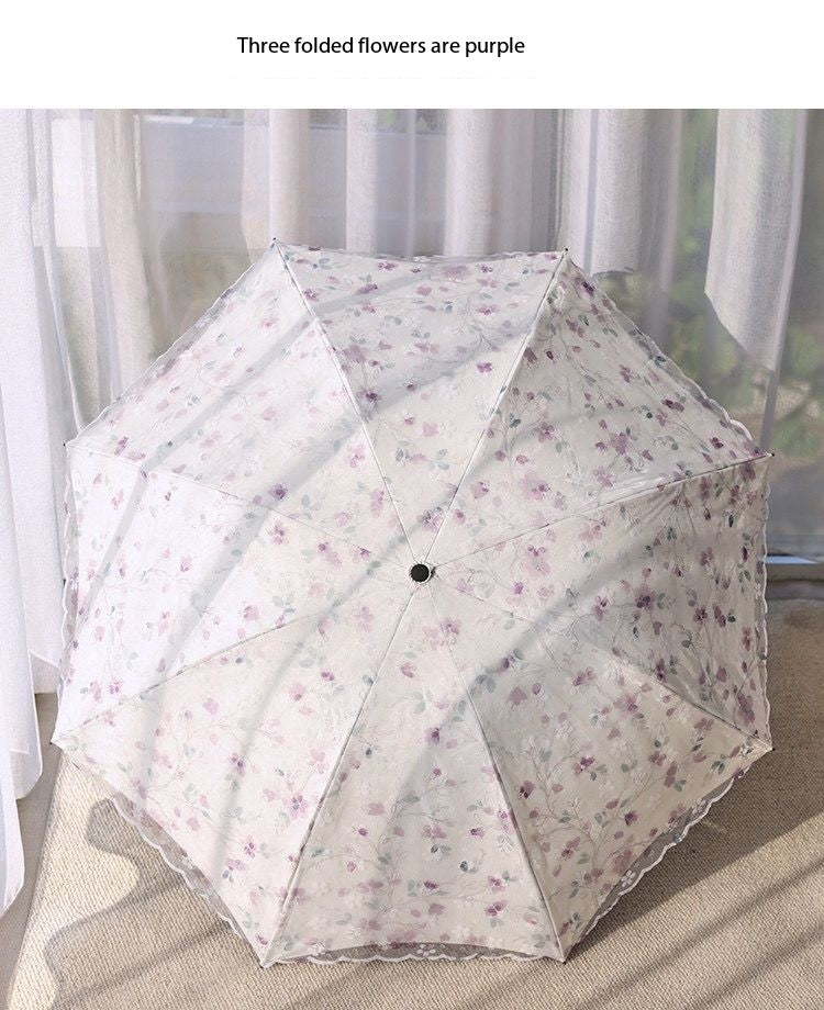 Double-Layer Lace Folding Umbrella for Women – UV Protection Sun and Rain Umbrella
