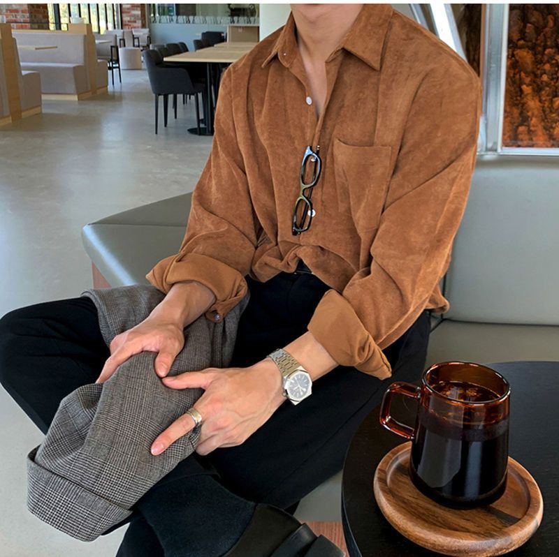 Men’s Corduroy Long Sleeve Oversized Casual Shirt Jacket