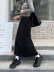 High Waist Black Utility Midi Skirt with Side Slit