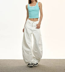 High-Waist Curved-Leg Clean Fit Casual Pants