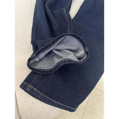 Dark Blue Low-Waist Slight Flared Wide-Leg Jeans