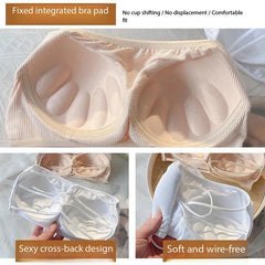 Strapless Padded Bandeau Bra with Cross Back Design