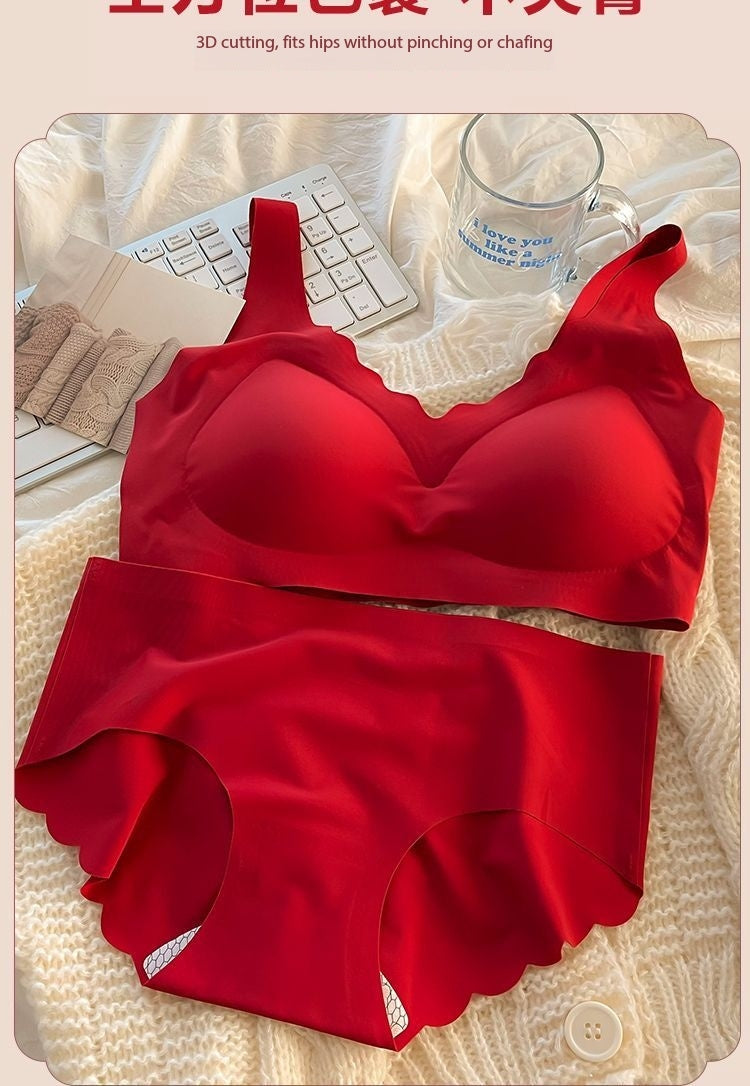 Red Seamless Push-Up Bridal Camisole Bra Set