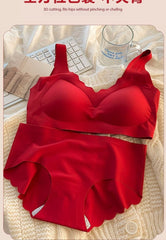 Red Seamless Push-Up Bridal Camisole Bra Set
