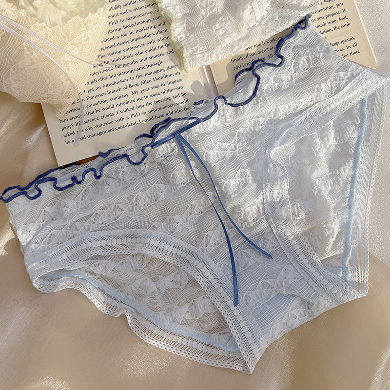 Low-Waist Ruffled Lace Panties with Embroidered Bow – Japanese Style Soft Breathable Briefs