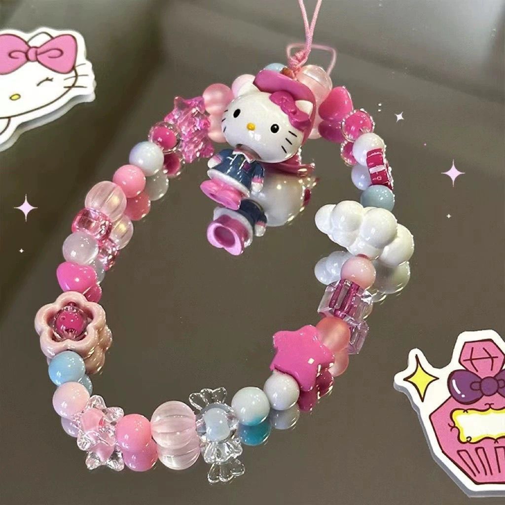 Beaded Mobile Phone Chain with Cute Heart Pendant – Original Card Machine & Backpack Lanyard