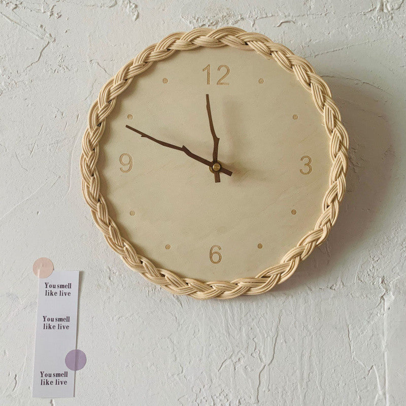 Zen Rattan Silent Wall Clock – Japanese Minimalist Home Decor