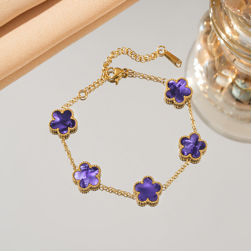 Cross-border titanium steel lucky clover five-leaf clover five-flower five-leaf bracelet light luxury high-end female hot-selling stainless steel hand jewelry