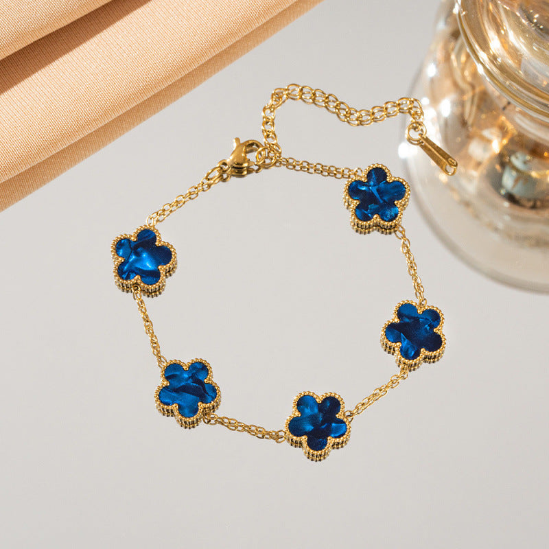 Cross-border titanium steel lucky clover five-leaf clover five-flower five-leaf bracelet light luxury high-end female hot-selling stainless steel hand jewelry