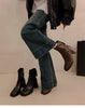 Square Toe Stretch Ankle Boots genuine leather
