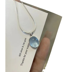 Moonstone and Aquamarine Necklace - Elegant Snake Bone Clavicle Chain for Women