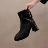 Square Toe Stretch Ankle Boots genuine leather