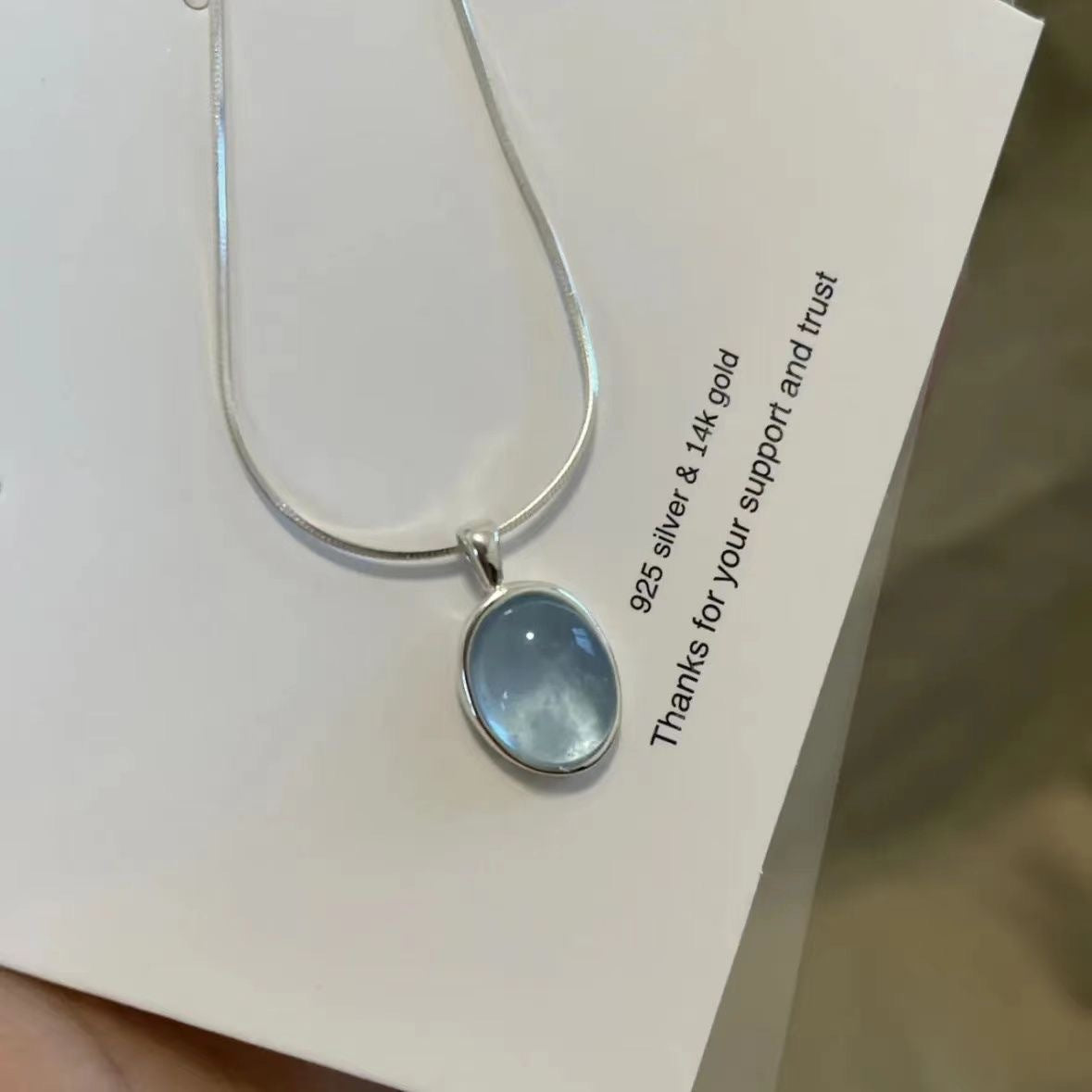 Moonstone and Aquamarine Necklace - Elegant Snake Bone Clavicle Chain for Women