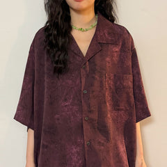 Vintage Purple Cuban Collar Short Sleeve Shirt – Unisex Loose Fit Summer Style