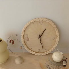 Zen Rattan Silent Wall Clock – Japanese Minimalist Home Decor