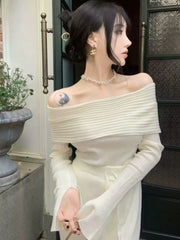 Off-Shoulder Flared Sleeve Knit Sweater Top