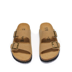 Unisex Cork Sole Suede Sandals – Flat Non-Slip One-Strap Slippers for Beach, Outdoor & Home