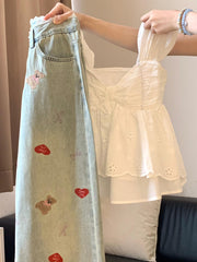 White V-Neck Jacquard Camisole – Slim Fit French Style Doll Top
