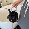 Satin Pearl Crossbody Handbag - Small Tote, Chanel Style Bucket Bag for Women
