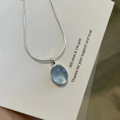 Moonstone and Aquamarine Necklace - Elegant Snake Bone Clavicle Chain for Women