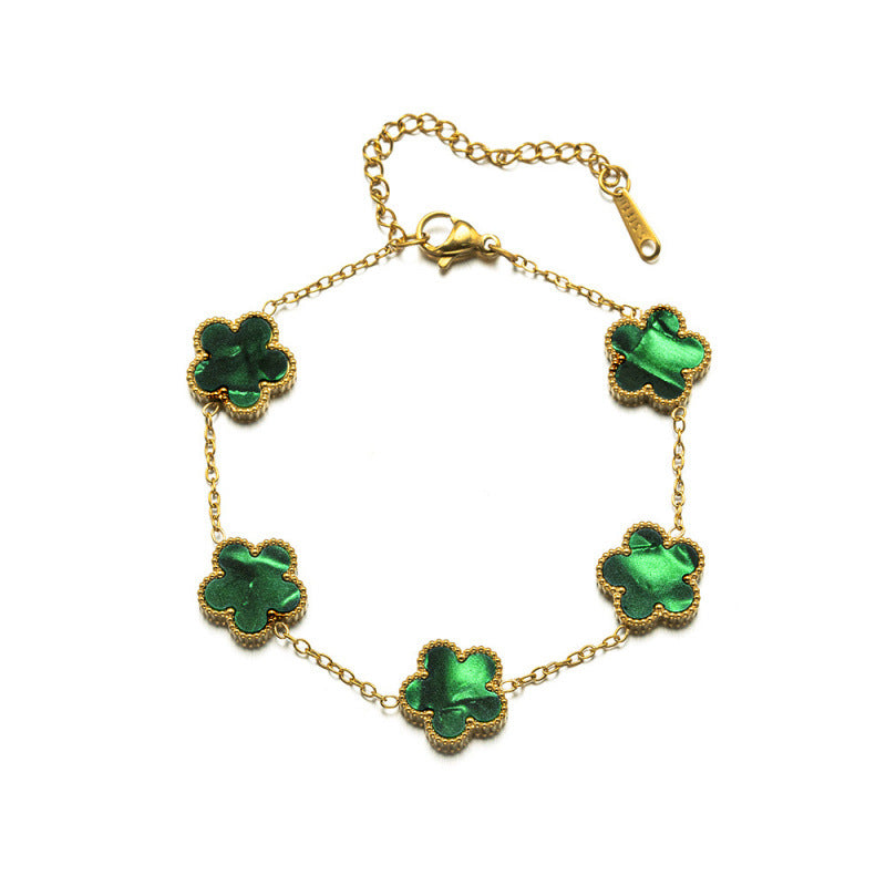 Cross-border titanium steel lucky clover five-leaf clover five-flower five-leaf bracelet light luxury high-end female hot-selling stainless steel hand jewelry