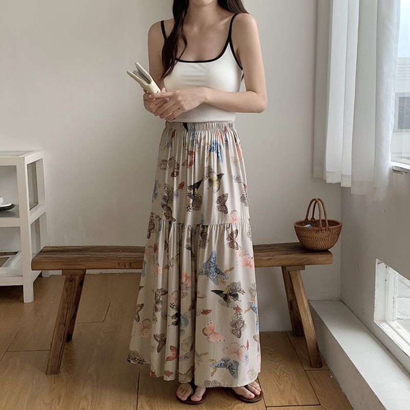 Floral Cotton-Silk Loose Skirt