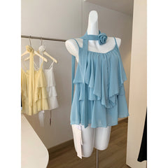 Korean Ruffled Chiffon Camisole – Dopamine-Inspired Pure Desire Style