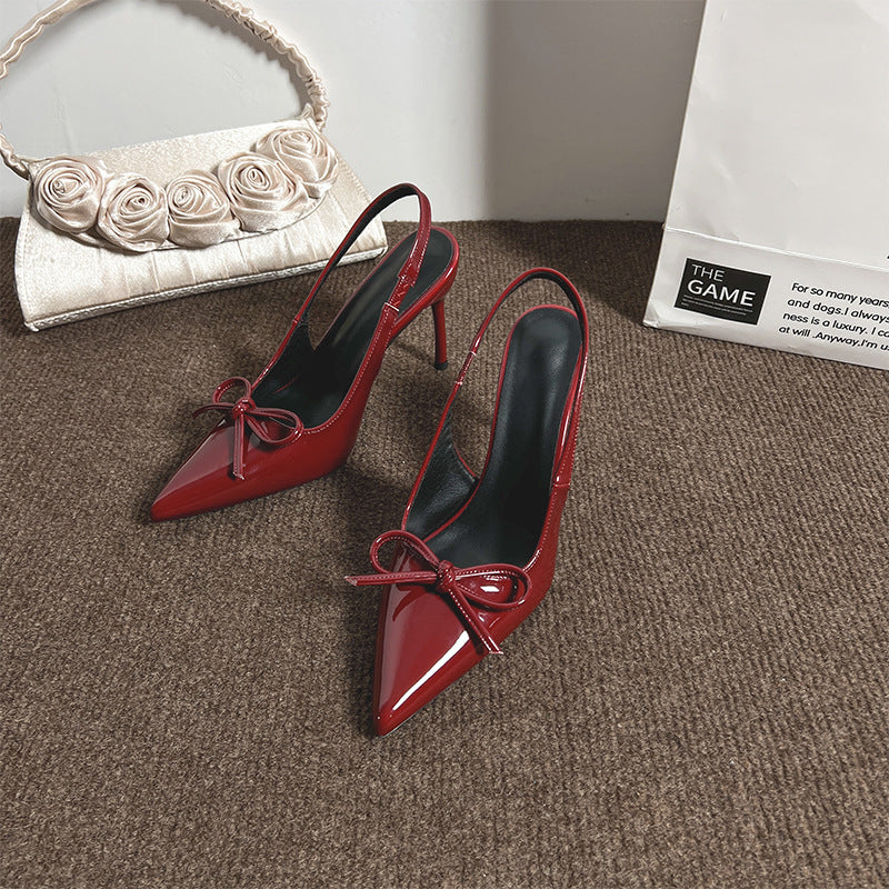 Burgundy Pointed Toe High Heels – Elegant Bow Detail