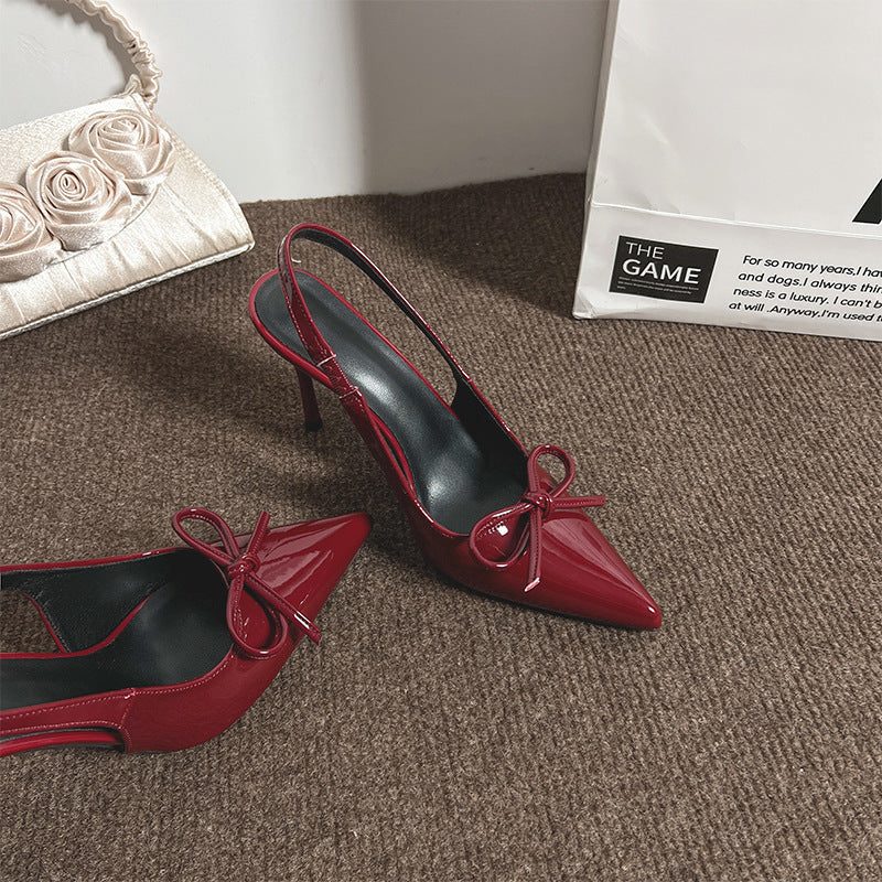 Burgundy Pointed Toe High Heels – Elegant Bow Detail